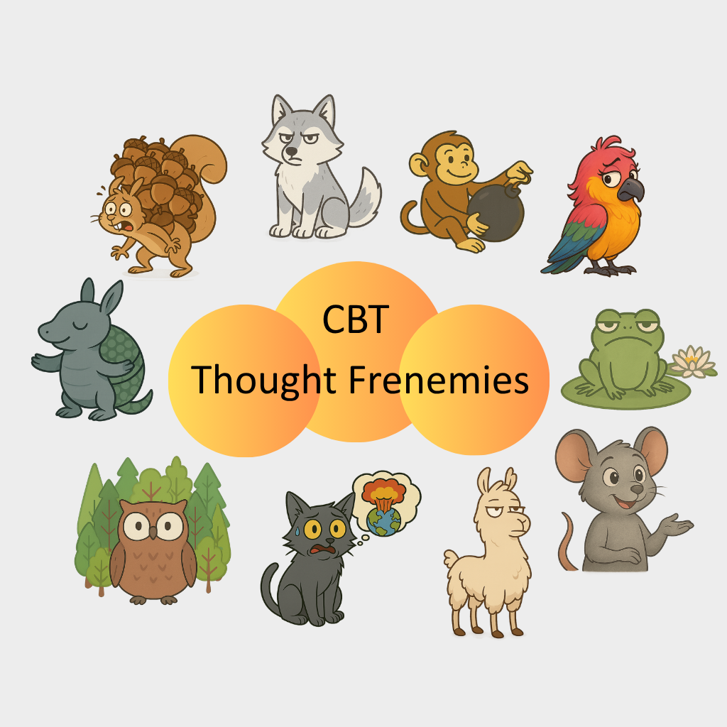 CBT Thought Frenemies, thinking mistakes, thinking errors, kids, children, adolescents, unhelpful thoughts, unhelpful thinking habits